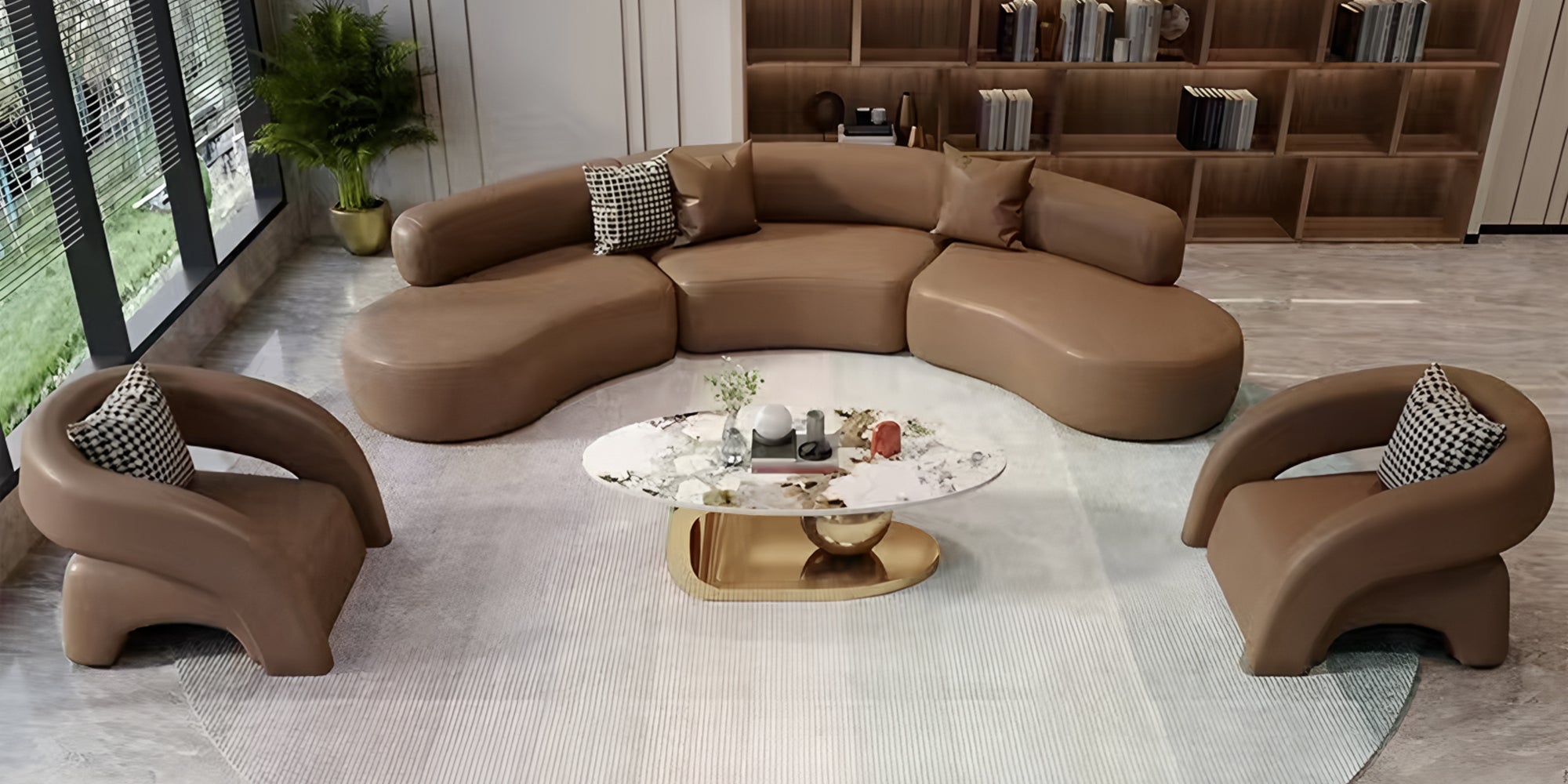 51.2" Oversized Oval Coffee Table with Stainless Steel Base