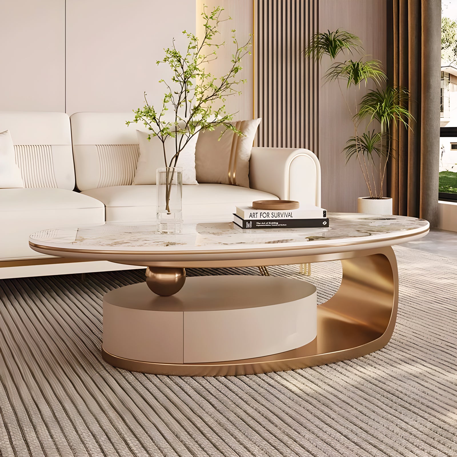 Modern Oval Coffee Table with Drawer