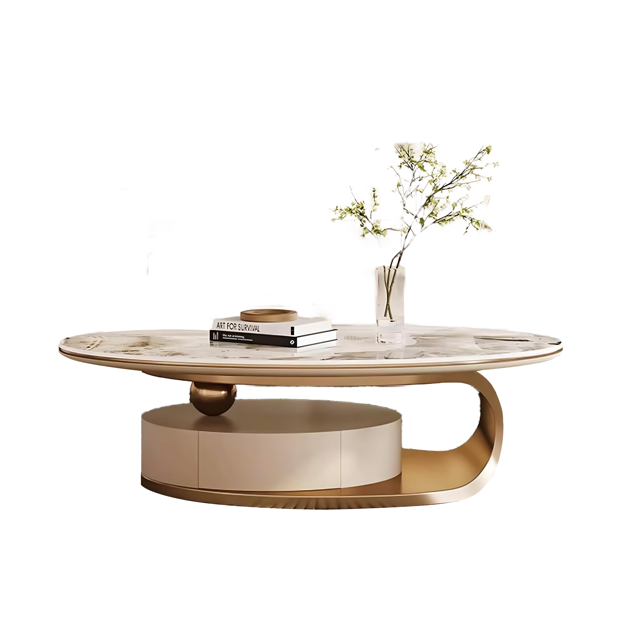 Modern Oval Coffee Table with Drawer