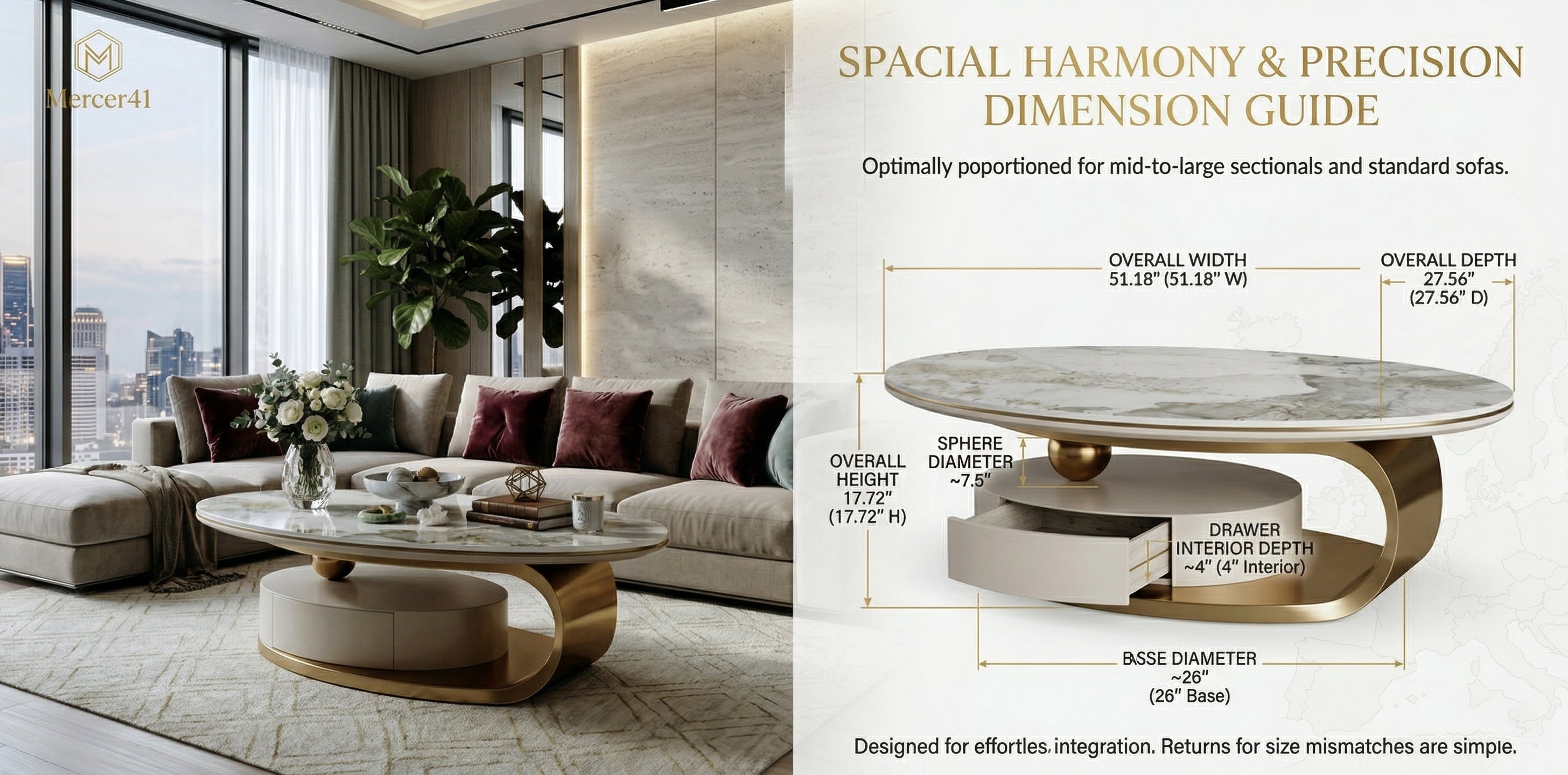 Modern Oval Coffee Table with Drawer