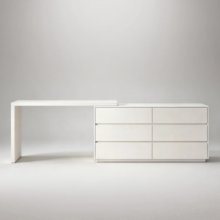 47.24" - 86.61" Creamy style adjustable dressing table with 6 drawers