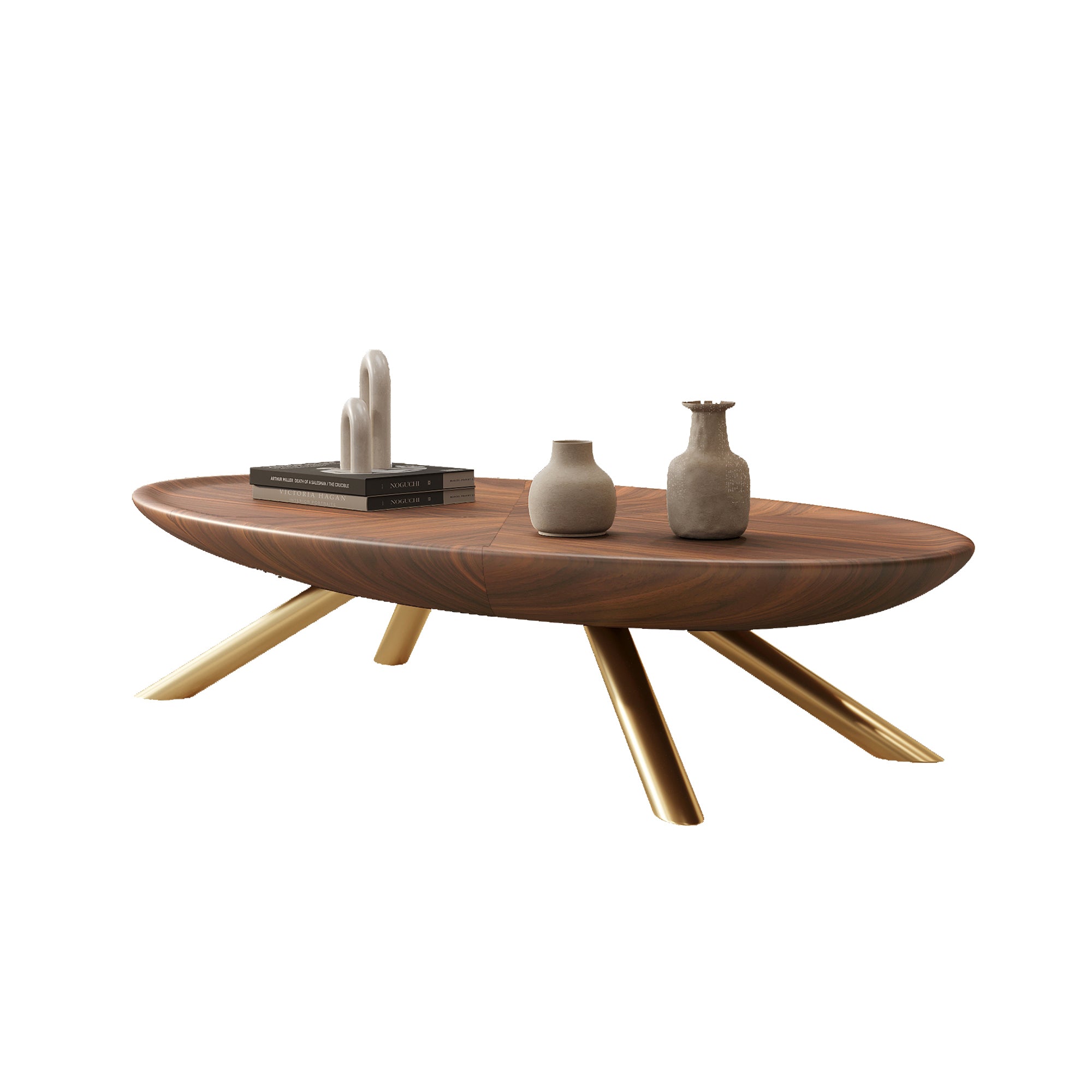 Modern Oval Coffee Table with Wood-Grain Finish and Gold Accents - View 6