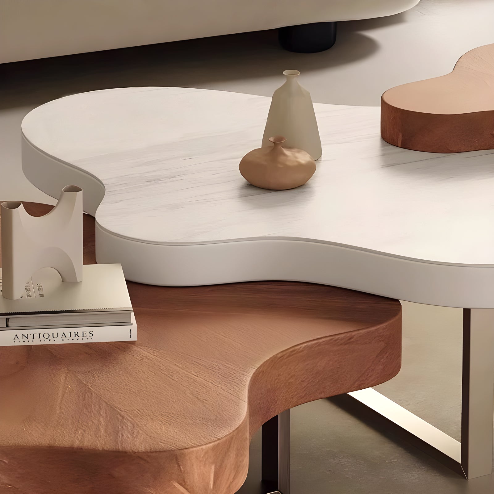 Cloud-Shaped Irregular Coffee Table Set with Faux Marble Top