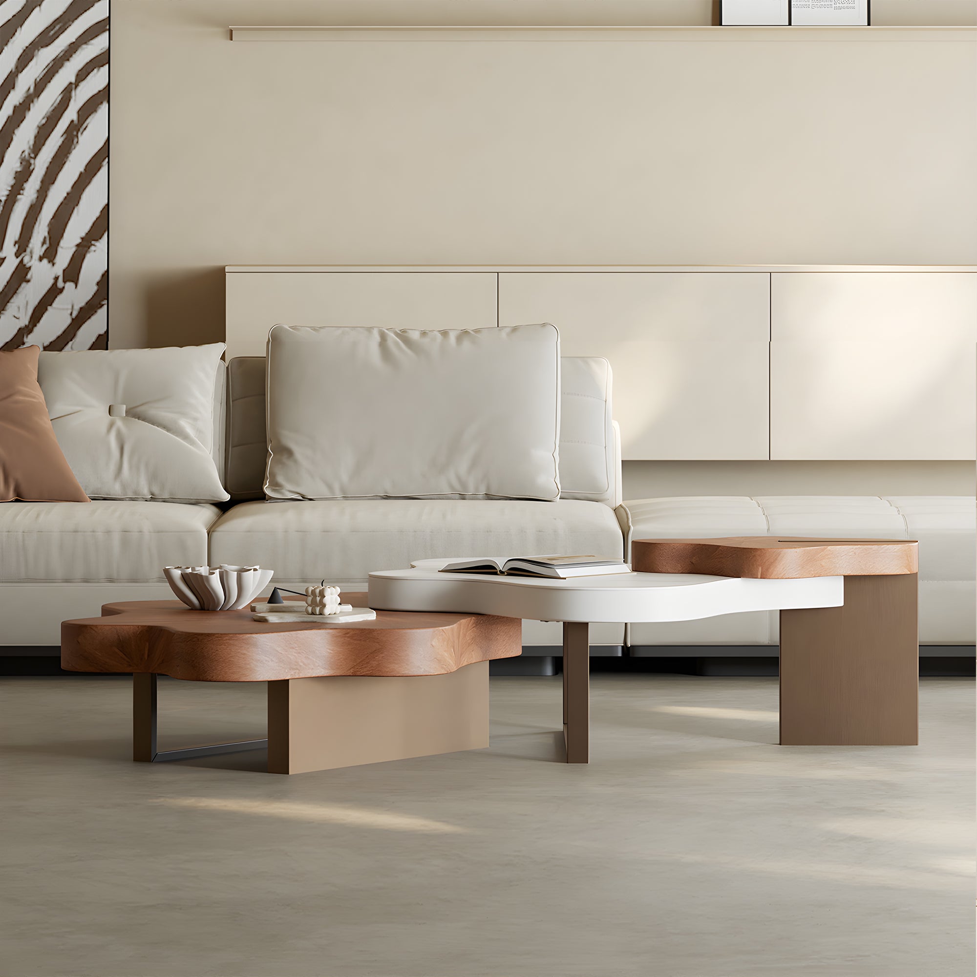 Cloud-Shaped Irregular Coffee Table Set with Faux Marble Top