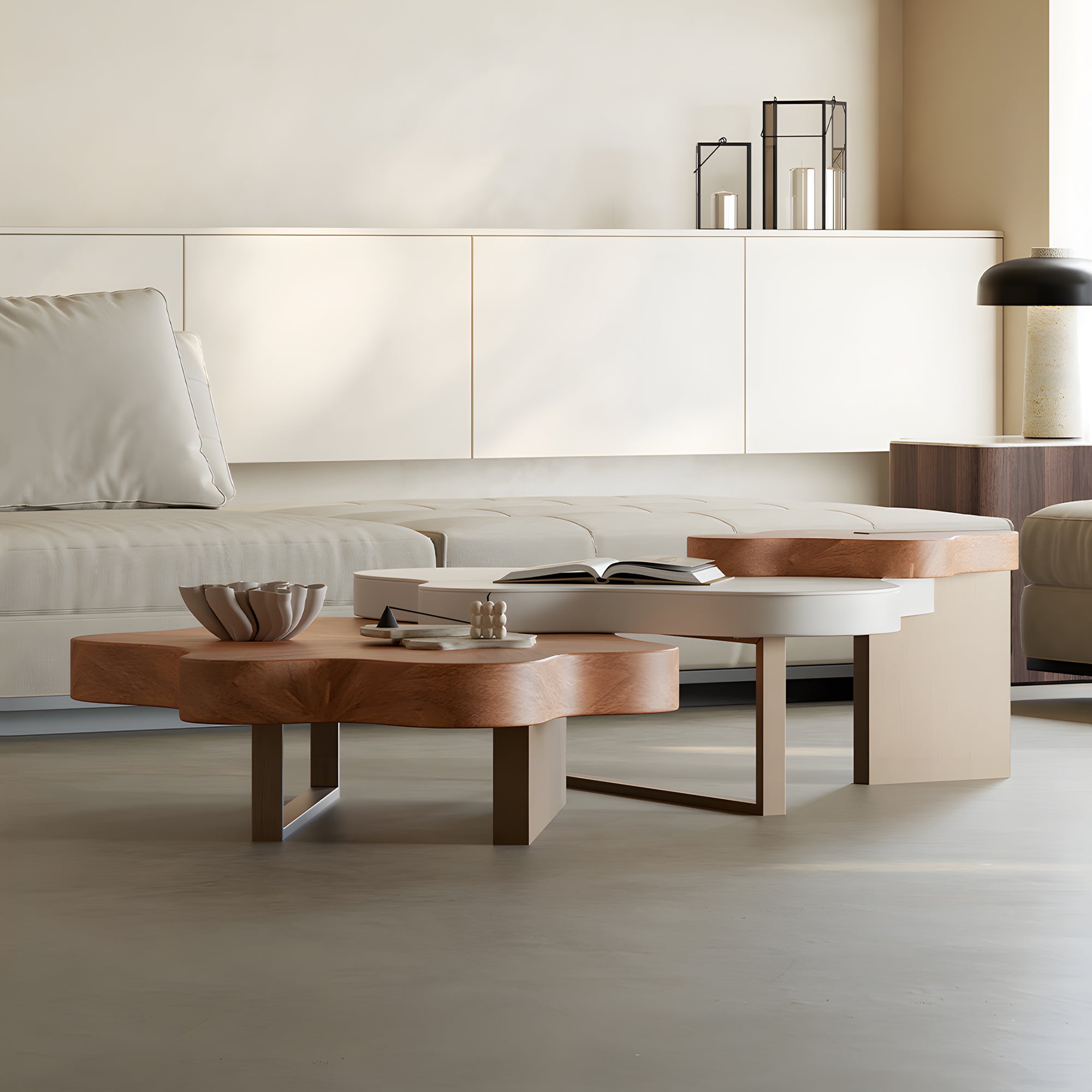 Cloud-Shaped Irregular Coffee Table Set with Faux Marble Top