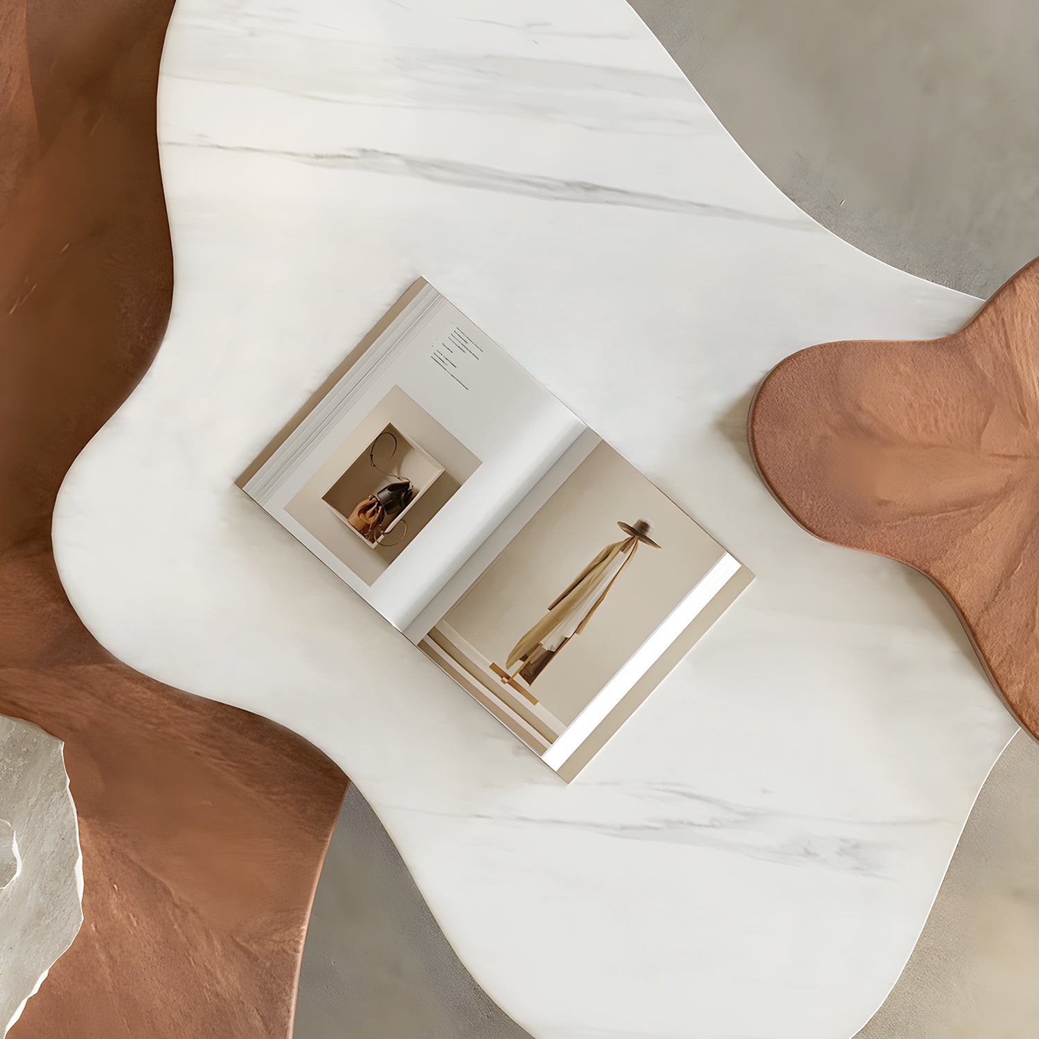 Cloud-Shaped Irregular Coffee Table Set with Faux Marble Top