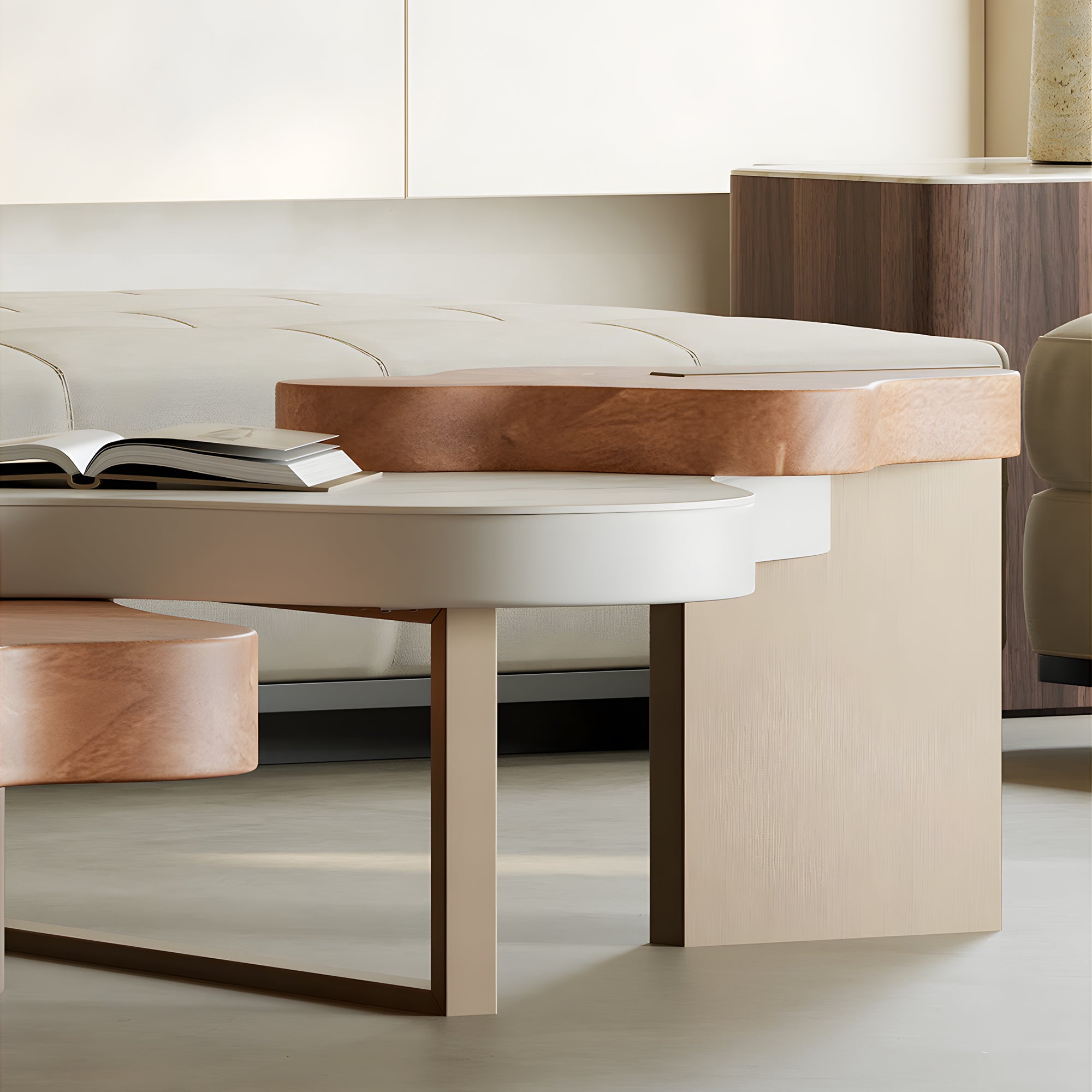 Cloud-Shaped Irregular Coffee Table Set with Faux Marble Top