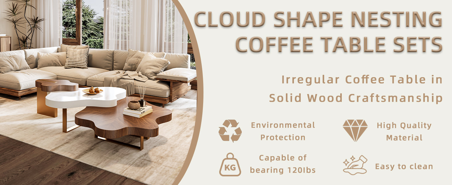 Cloud-Shaped Irregular Coffee Table Set with Faux Marble Top