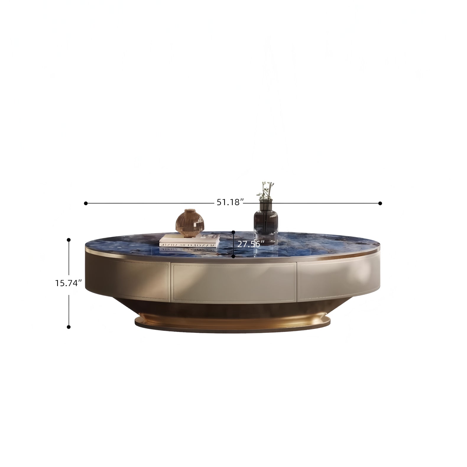 Oval Coffee Table with Sapphire Top and Leather Veneer Base