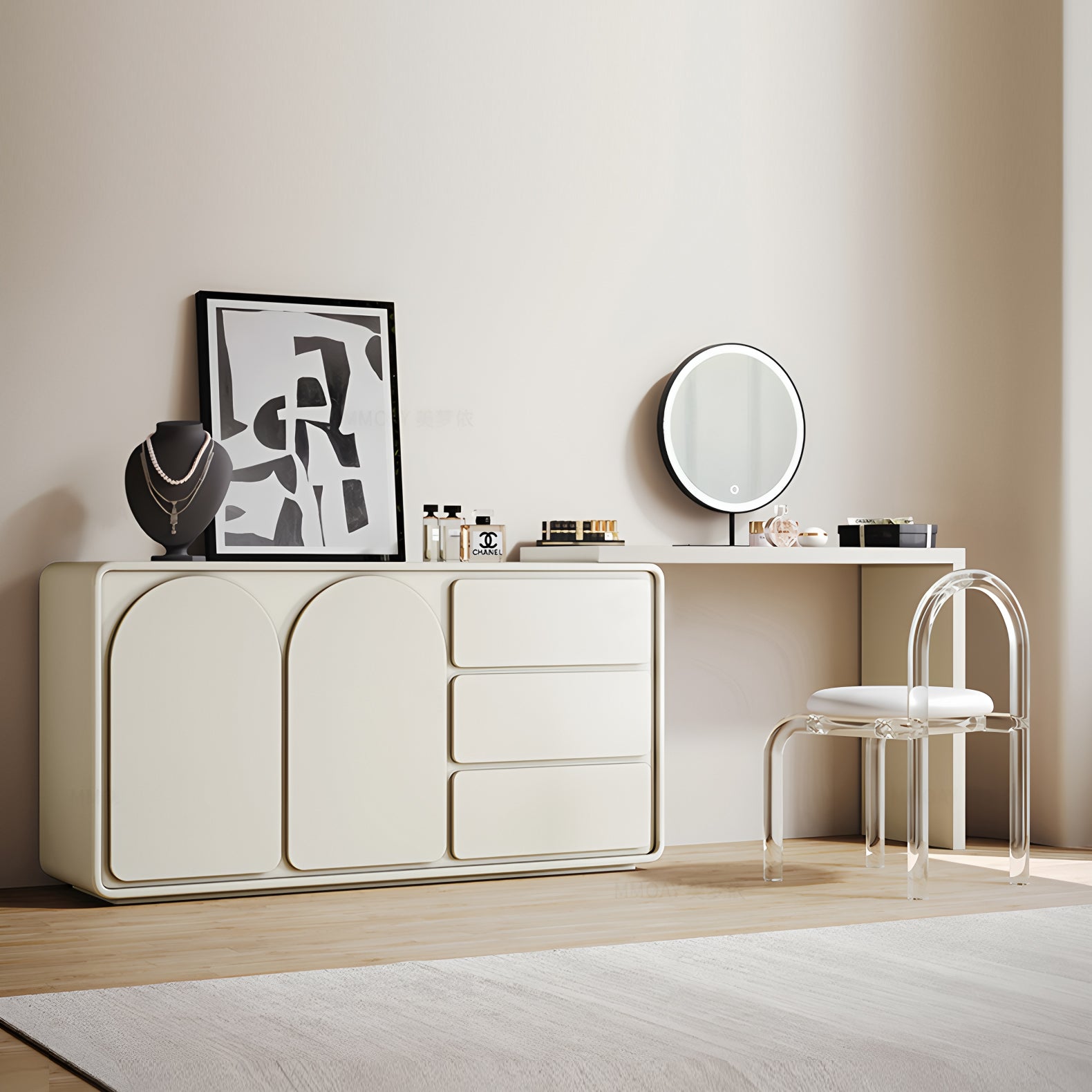 Modern Rotating Extendable Makeup Vanity with Storage - View 2