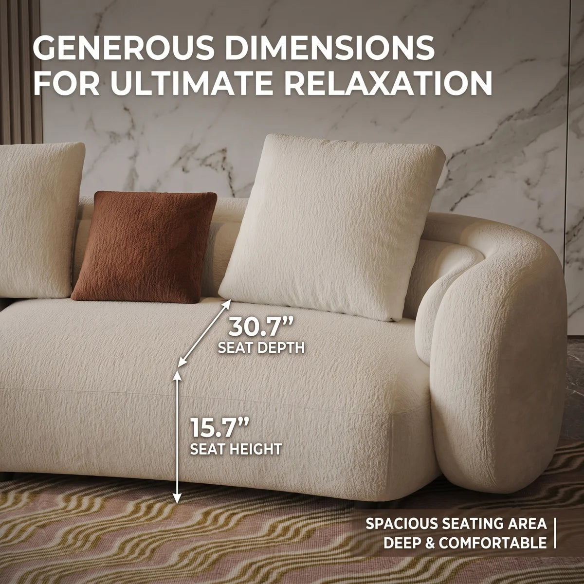 160.6''Boucle Curved Modular Sectional Sofa for Living Room, Large Open Concept Space