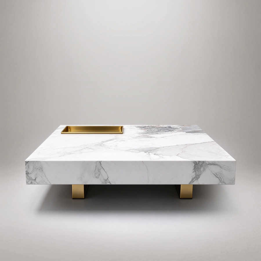 47.24" Square Faux Marble Coffee Table with Stainless Steel Base