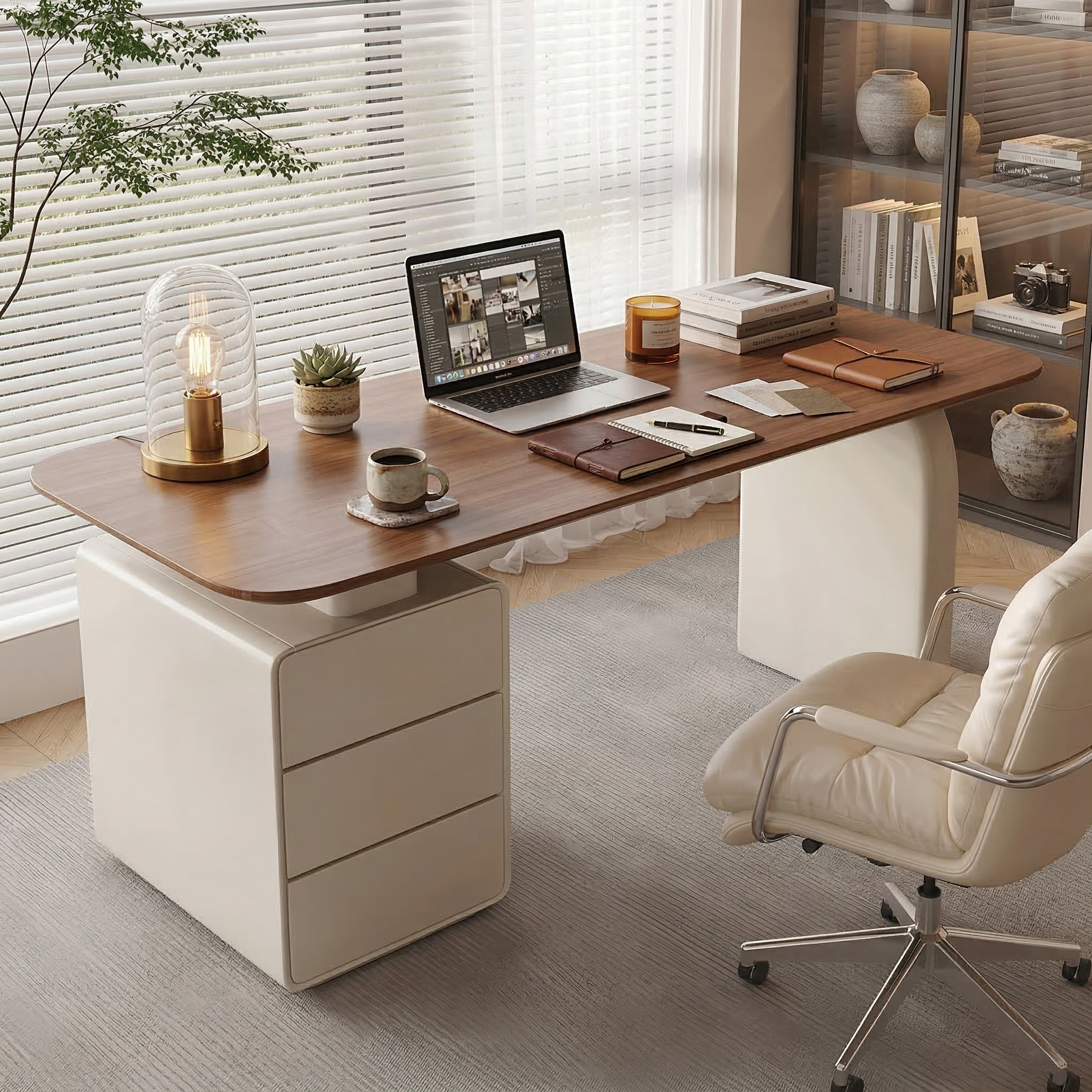Modern Wooden Desk with Built-In Storage