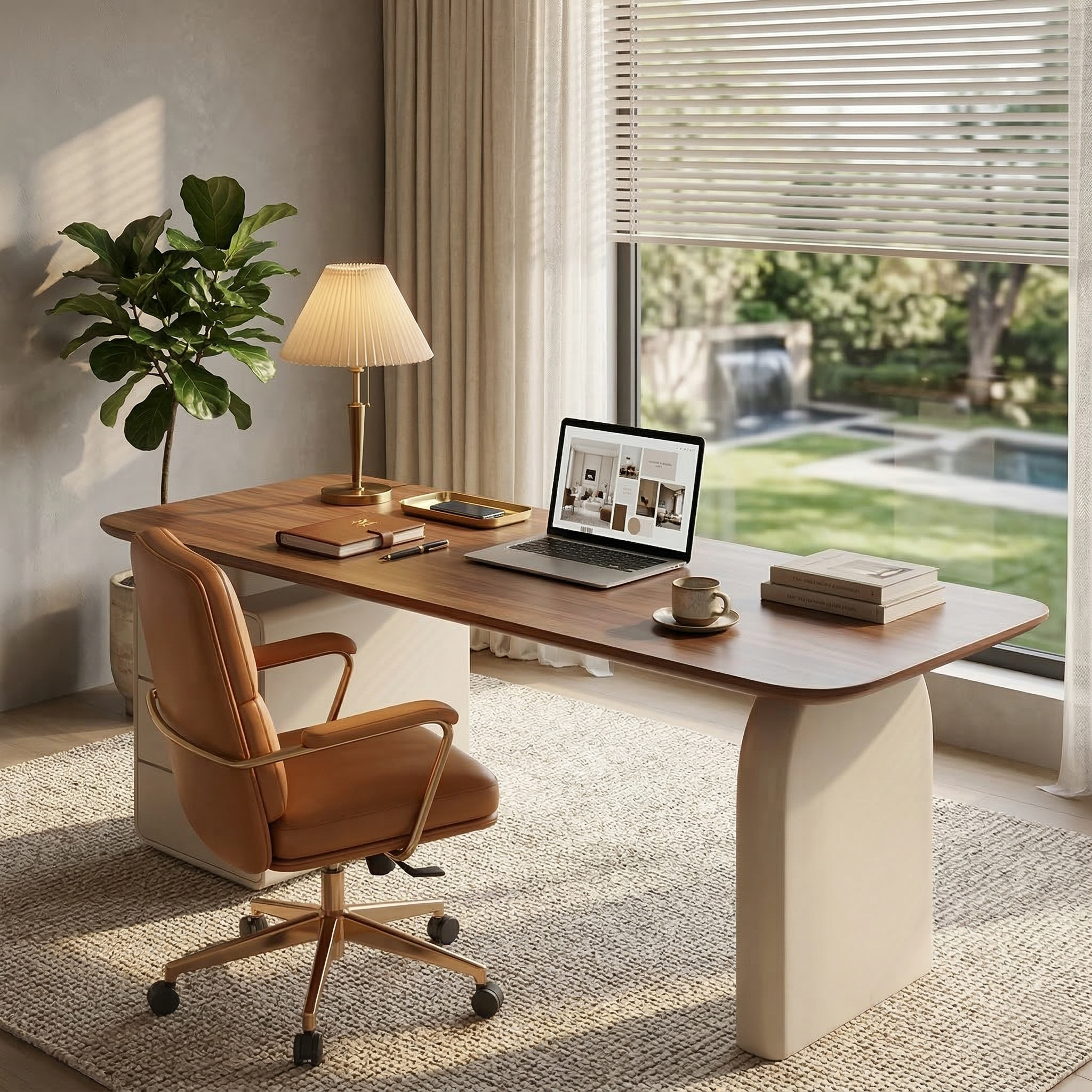 Modern Wooden Desk with Built-In Storage
