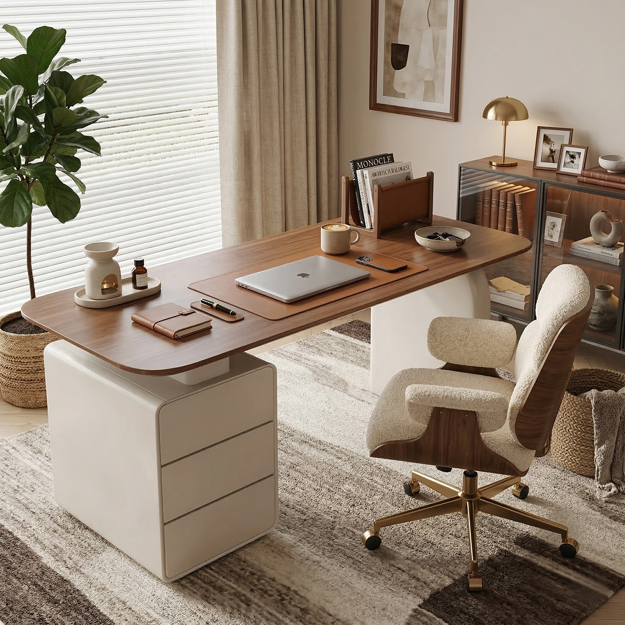 Modern Wooden Desk with Built-In Storage