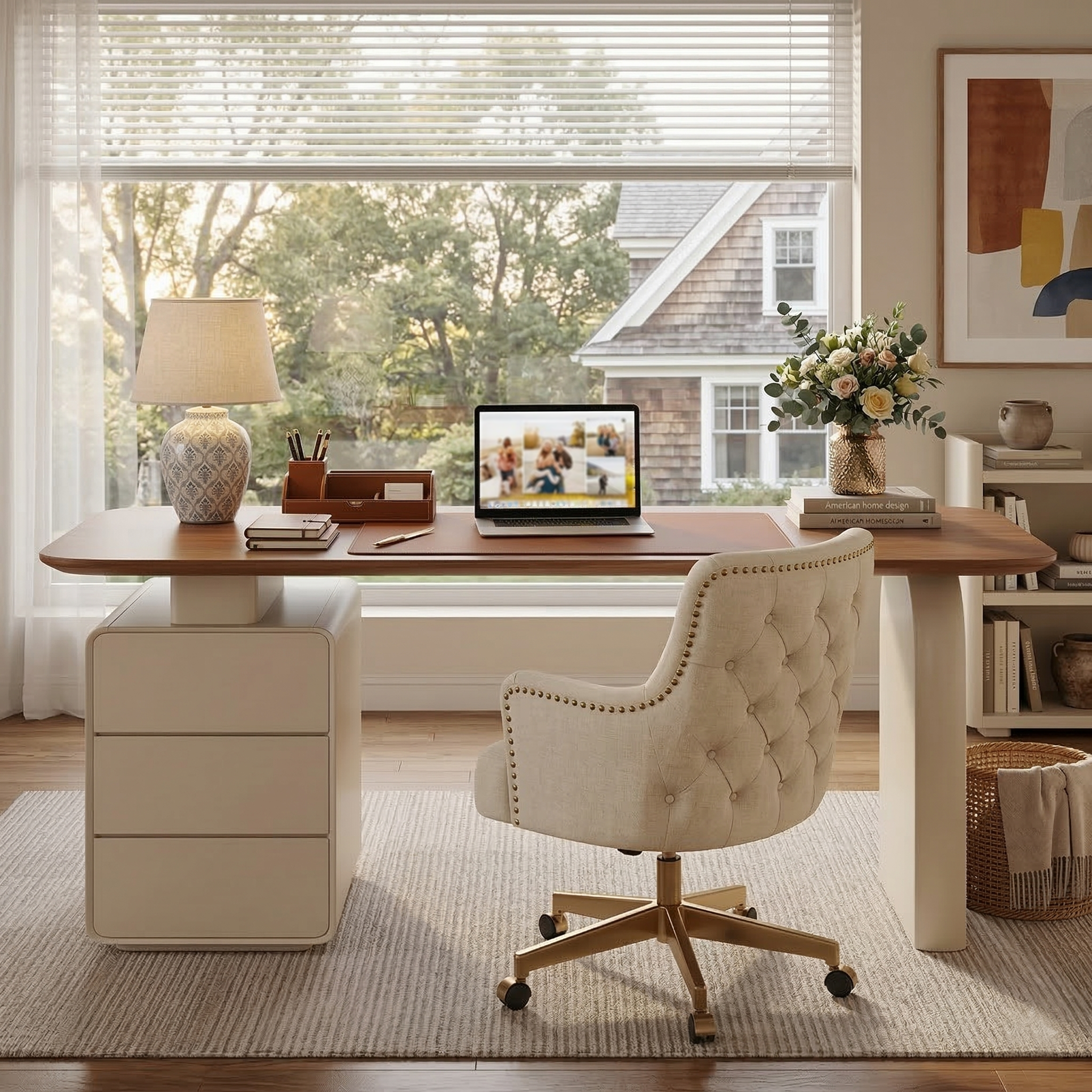 Modern Wooden Desk with Built-In Storage