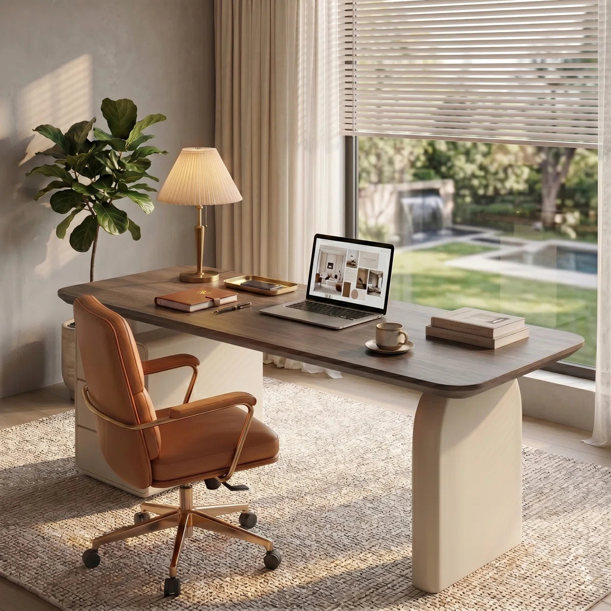 Modern Wood Writing Desk with Storage Drawers, 70.86'' Large Home Office Desk with Built-in 3 Drawer Cabinet