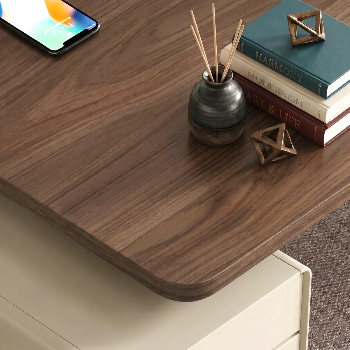 Modern Wood Writing Desk with Storage Drawers, 70.86'' Large Home Office Desk with Built-in 3 Drawer Cabinet