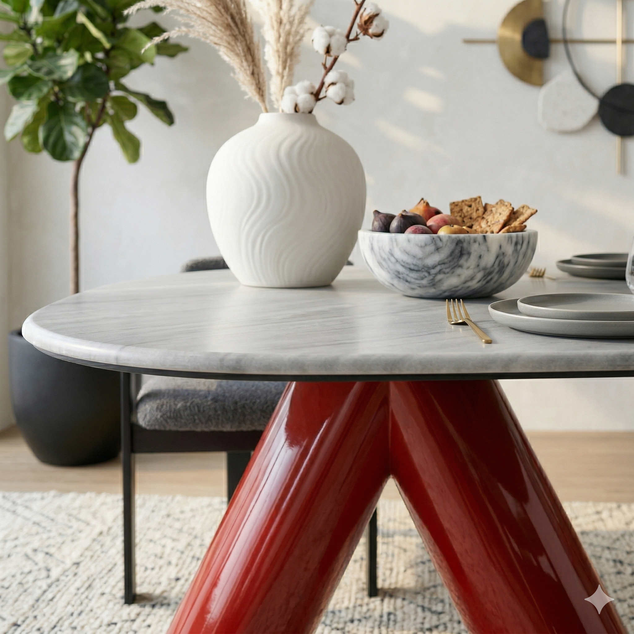 Oval Marble-Look Dining Table with Stainless Steel Base
