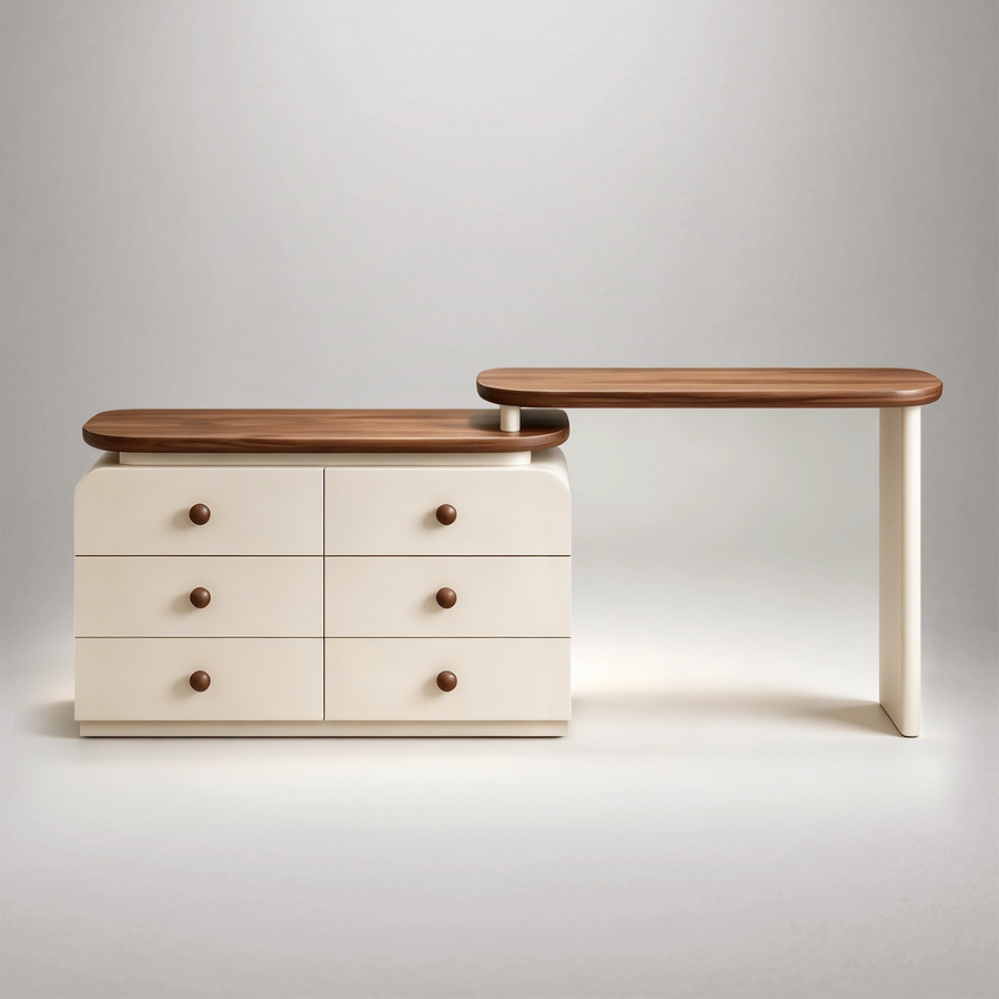 94.48" Medieval Modern Style Adjustable Dressing Table Set, with 6 drawers and wooden handles