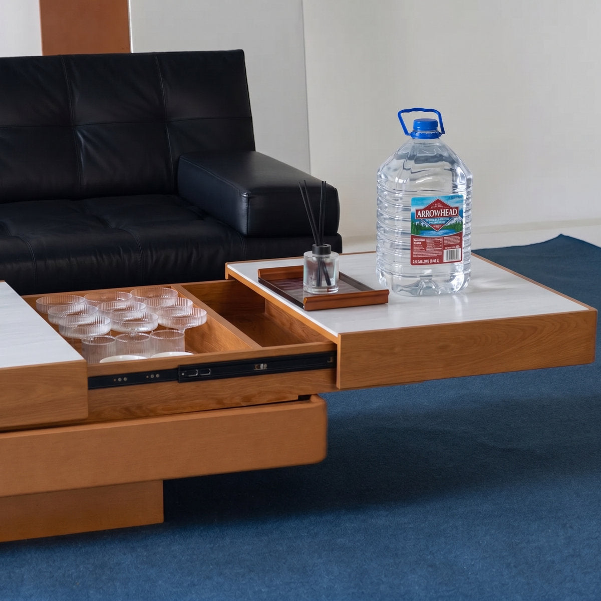 Modern Expandable Slide-Top Coffee Table with Deep Hidden Storage Compartments and Dual Drawers - View 5