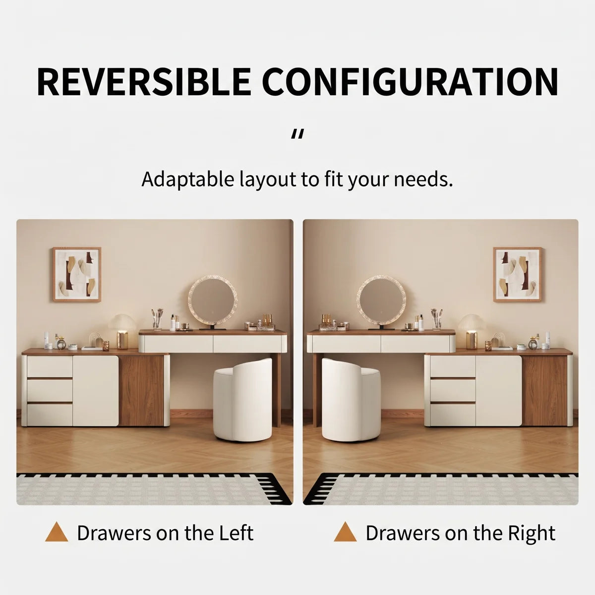 47.2'' modern style extendable dressing table, equipped with 5 drawers and 2 layers of storage shelves