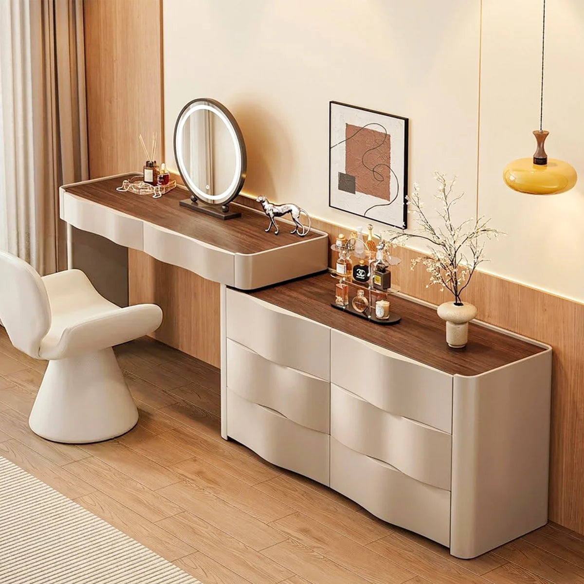 47.24'' Modern Style Adjustable Walnut Wood Makeup Counter with 8 Drawers