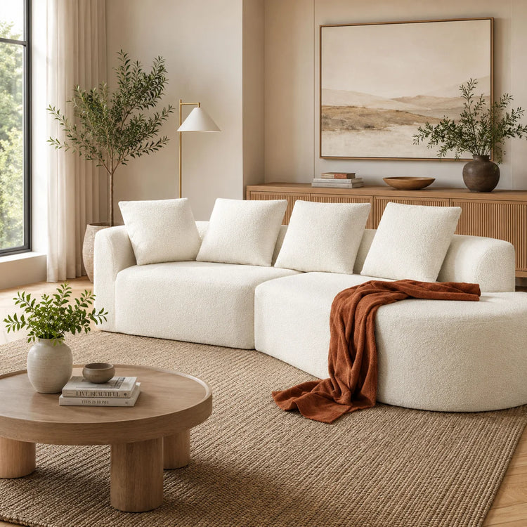 116" Cream Pearl Curved Sectional Sofa, 6-Seater with Reversible Chaise