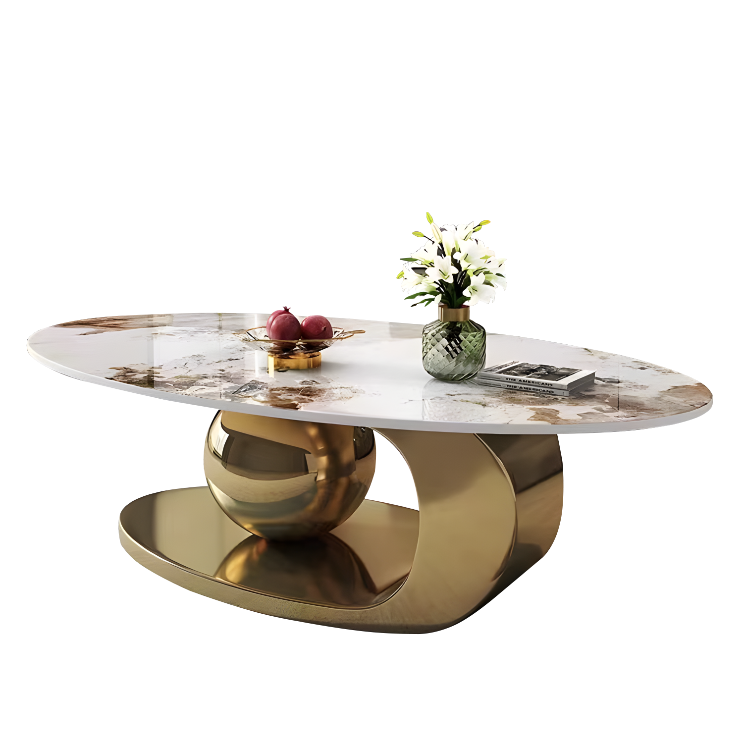 51.2" Oversized Oval Coffee Table with Stainless Steel Base
