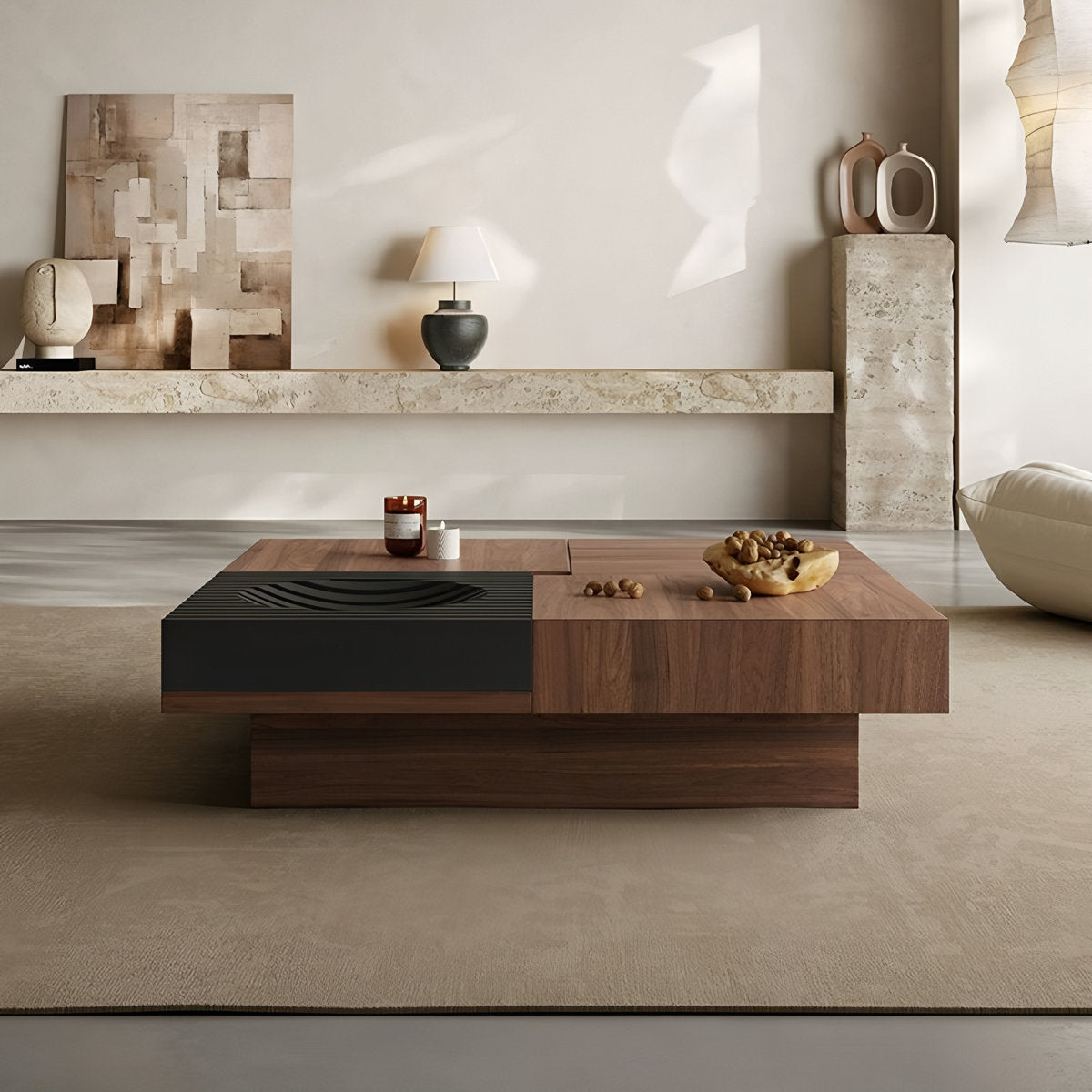 39.4" Square Manufactured Wood Coffee Table with Sliding Top and Storage