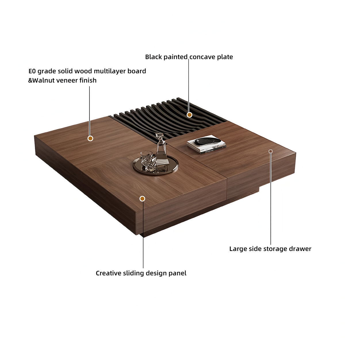 39.4" Square Manufactured Wood Coffee Table with Sliding Top and Storage