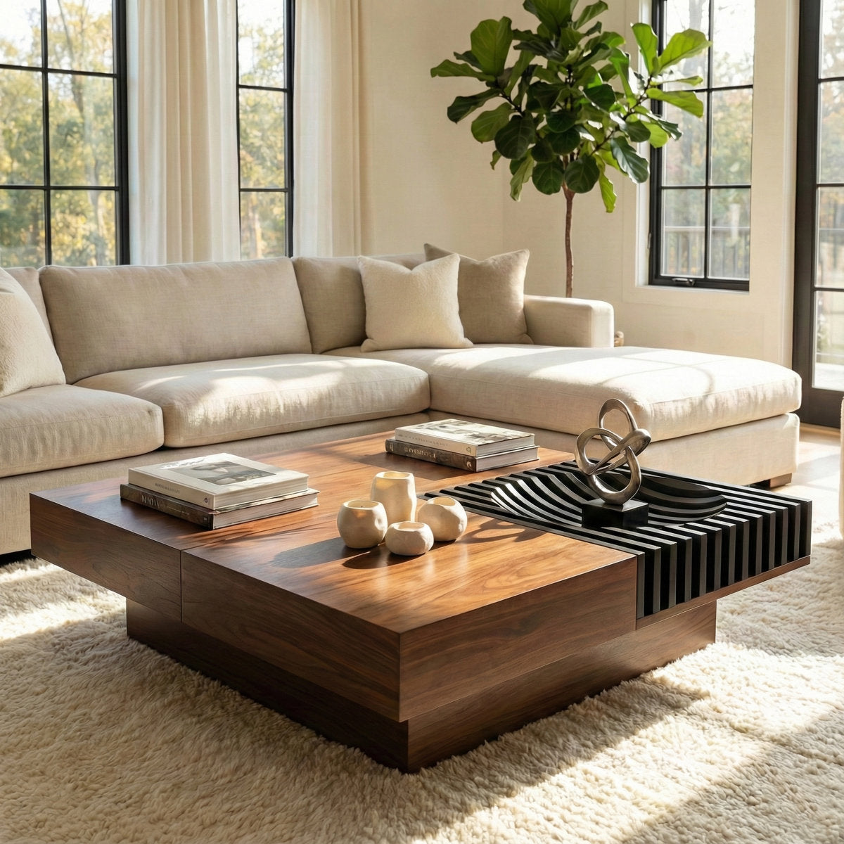 39.4" Square Manufactured Wood Coffee Table with Sliding Top and Storage