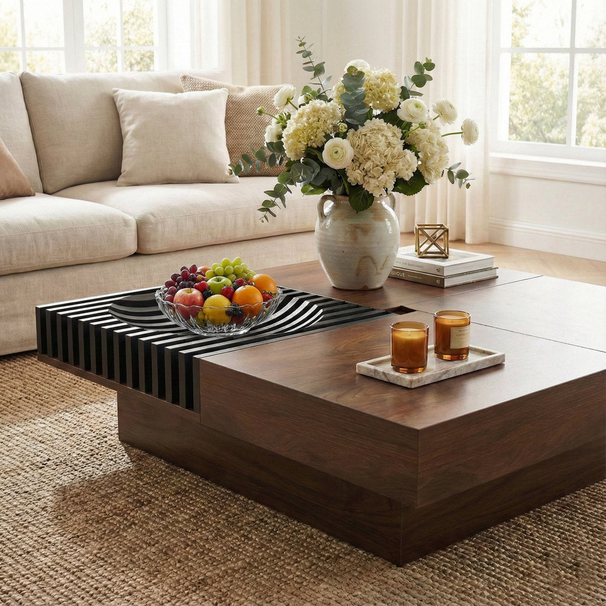 39.4" Square Manufactured Wood Coffee Table with Sliding Top and Storage