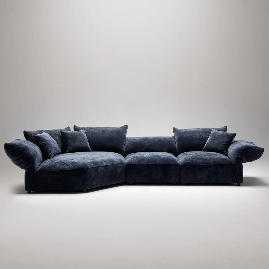 118.11"Petal Curved Corduroy Sofa with Adjustable Backrests, Seats 5