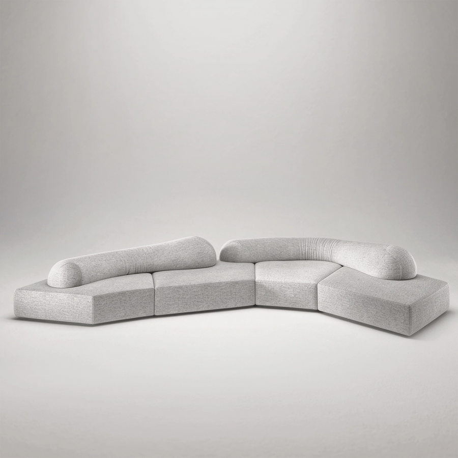 170.1" Curved L-Shaped Sectional Sofa, 8-Seater Gray Chenille Modular