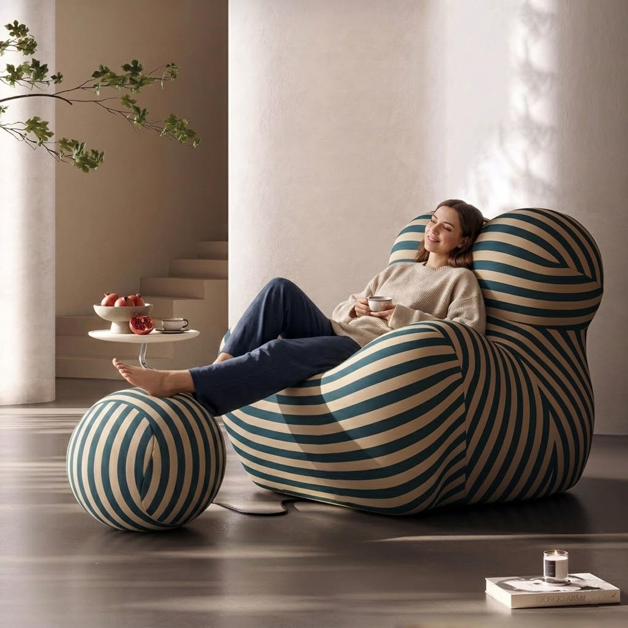 Cloud-Shaped Accent Chair with Ottoman