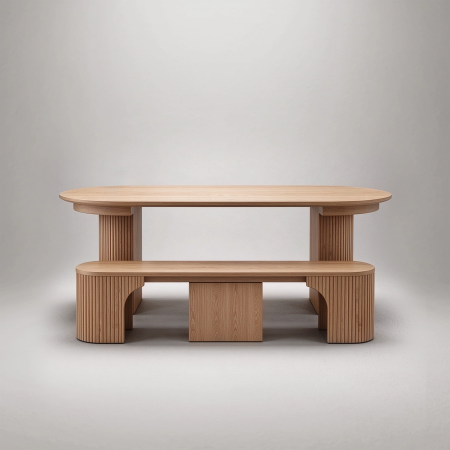 45.27–106.3" Modern Organic Style Solid Wood Extendable Dining Table and Chairs Set, with concealed storage space, can accommodate 2 to 10 people