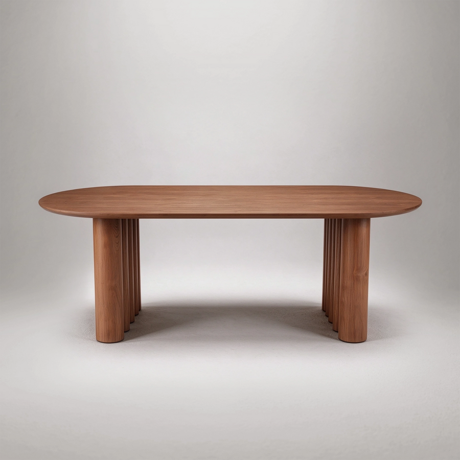 94.5" Modern Organic Style Oval Wooden Dining Table, with recessed base, can accommodate 8-10 people