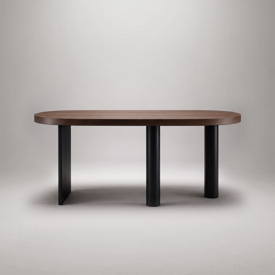70.9" Solid Wood Curved Executive Desk, Sculptural Three-Leg Base