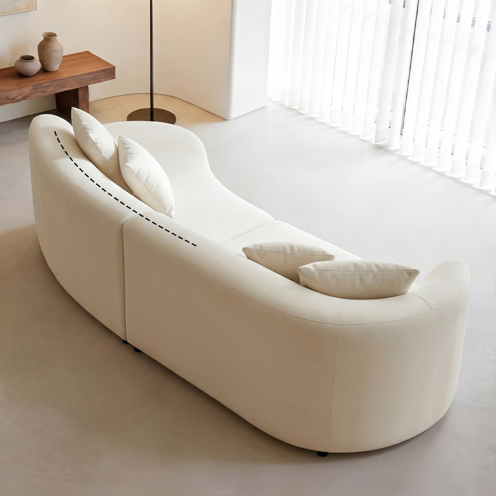 133.85-Inch Curved Cream Velvet Sofa, Seats 4, No Assembly Required - View 7