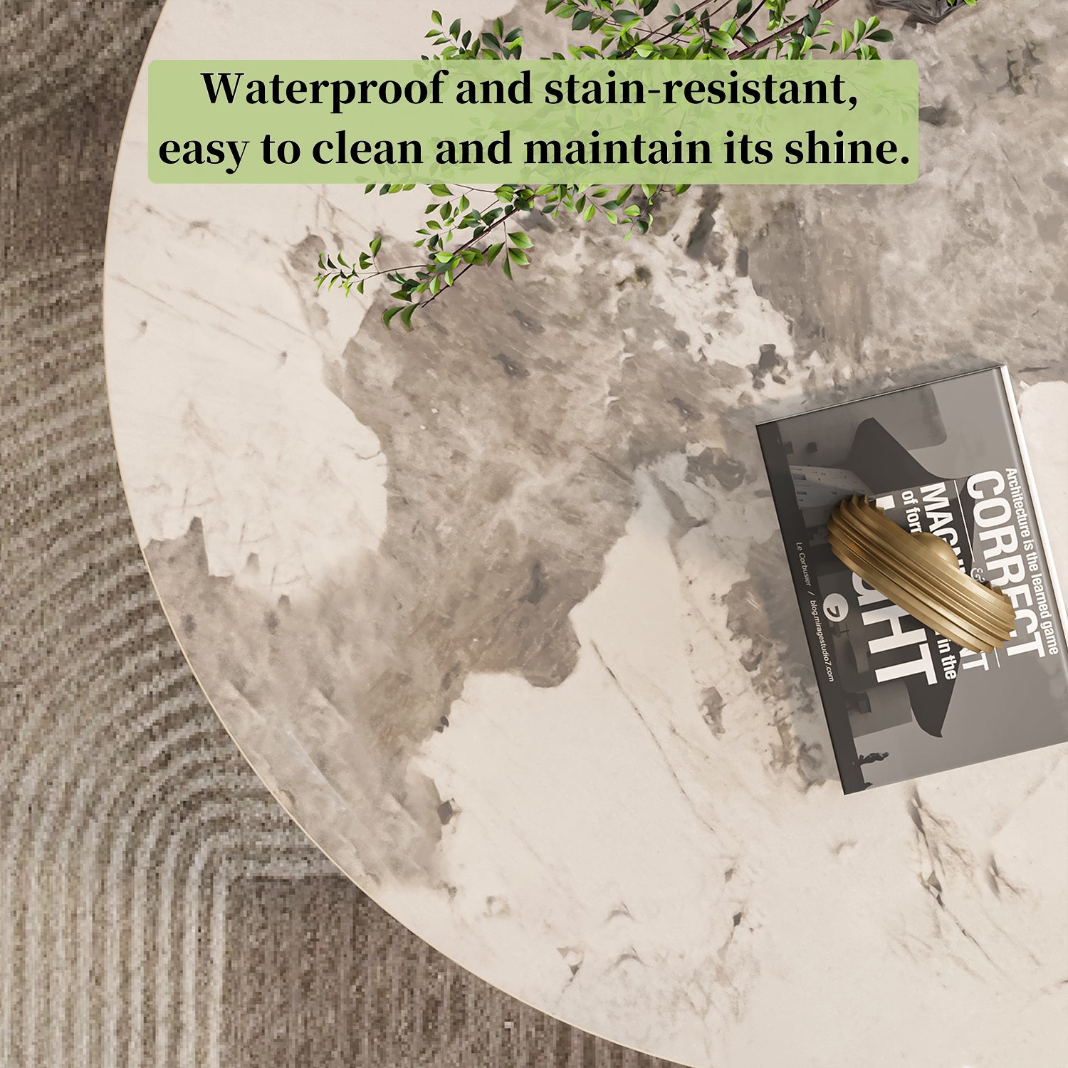 Modern Light Luxury Coffee Table with Marbled Tabletop & Gold Spherical Metal Base, 35.43" Wide