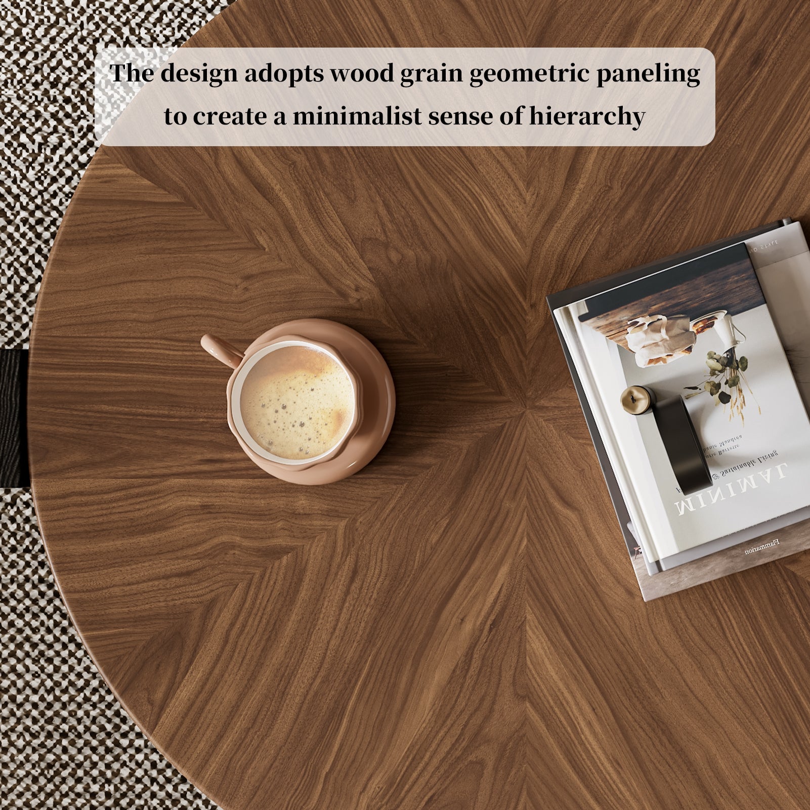 Mid-century coffee table - Round coffee table Walnut & Clear HD Glass Top with Stable Geometric Legs