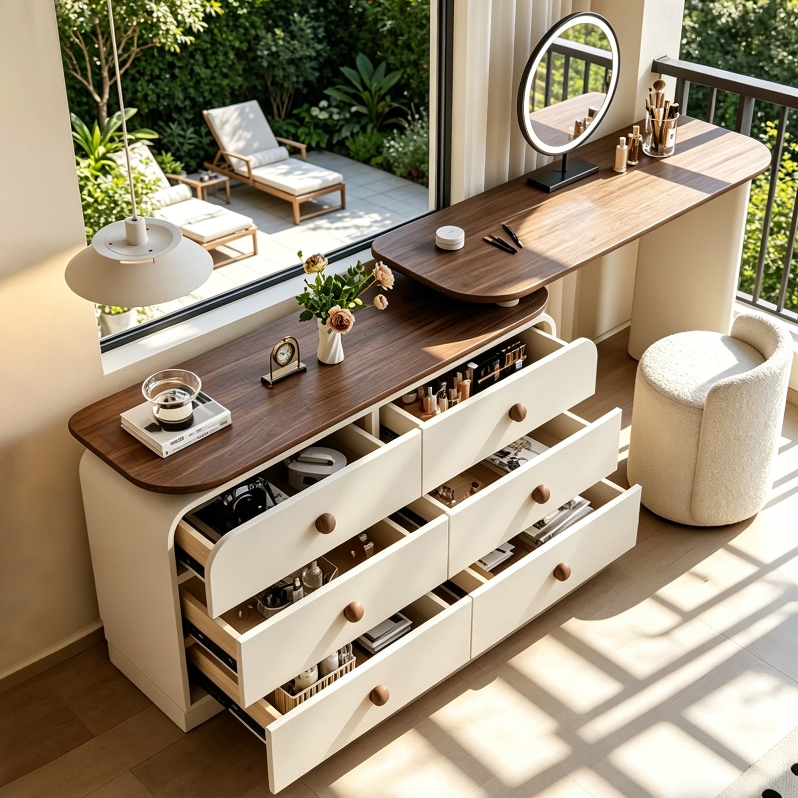 6-Drawer Dresser and Extendable Vanity Desk Combo with Solid Wood Handles - View 5