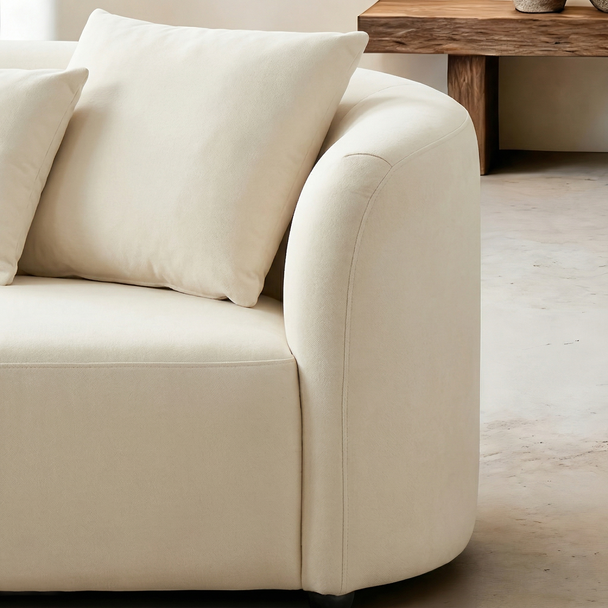 133.85-Inch Curved Cream Velvet Sofa, Seats 4, No Assembly Required - View 6