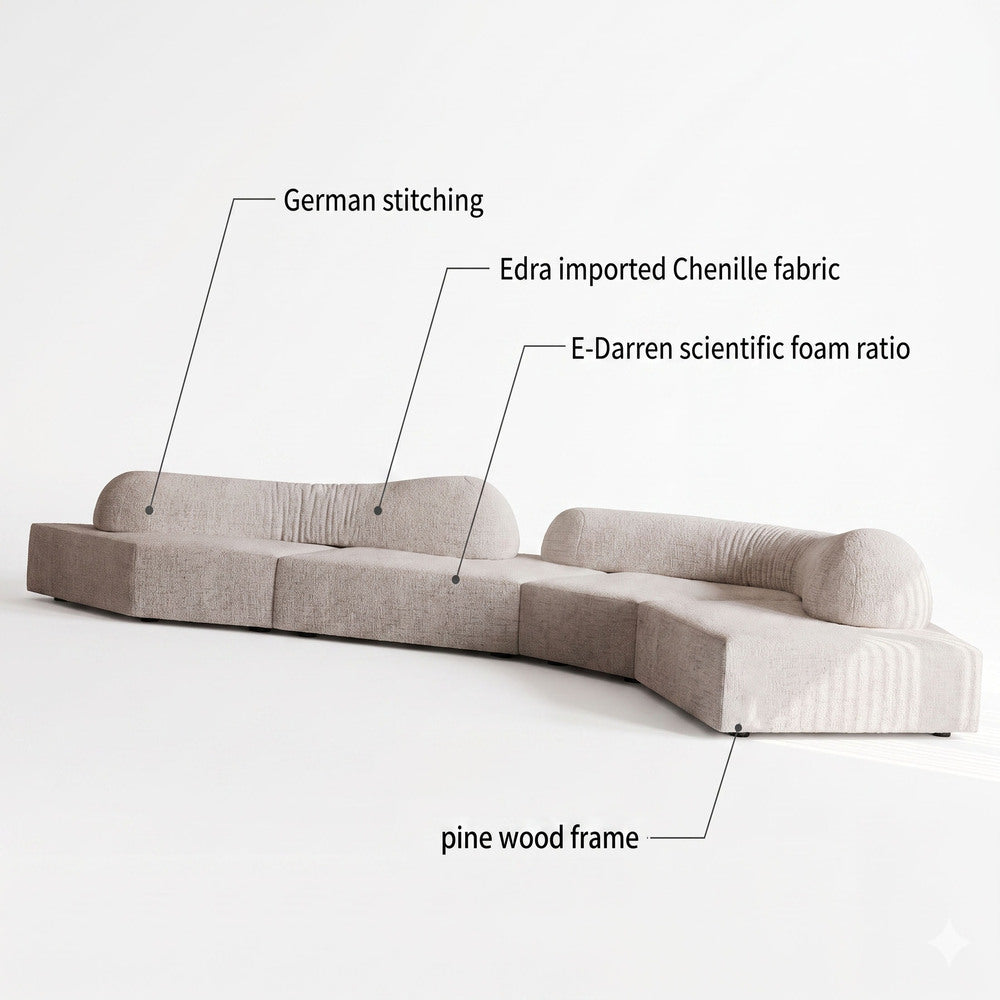170" Curved Modular L-Shaped Chenille Sectional Sofa with Removable Backrest - View 6